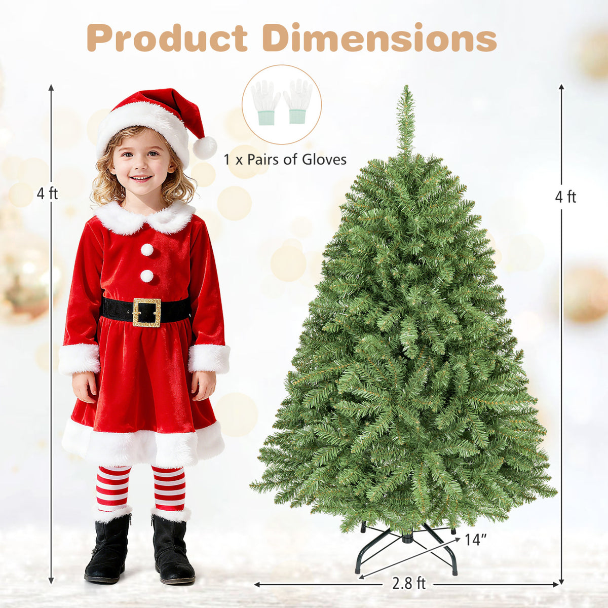 4 FT Artificial Christmas Tree with Easy-Setup Hinges