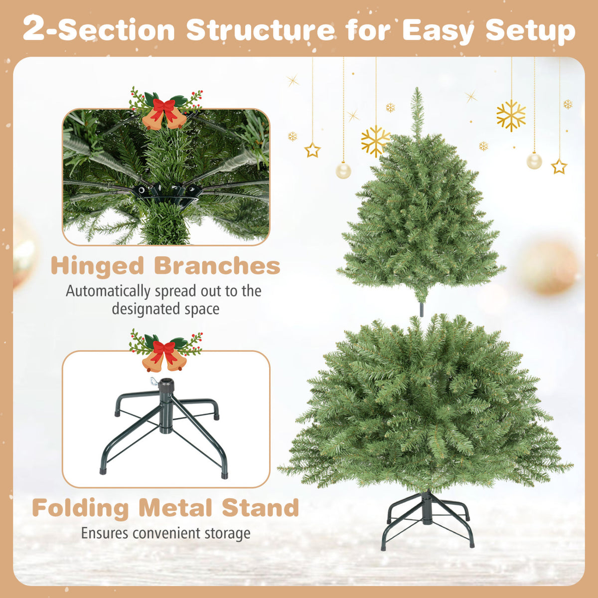 4 FT Artificial Christmas Tree with Easy-Setup Hinges