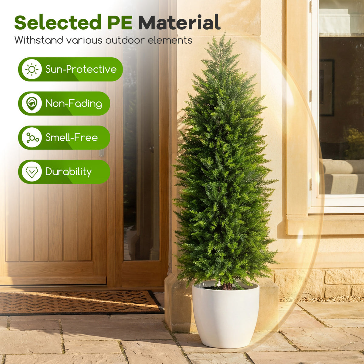 4 FT Artificial Topiary Tree Set of 2 Faux Cedar Cypress Plants in Cement-Filled Pots-Green