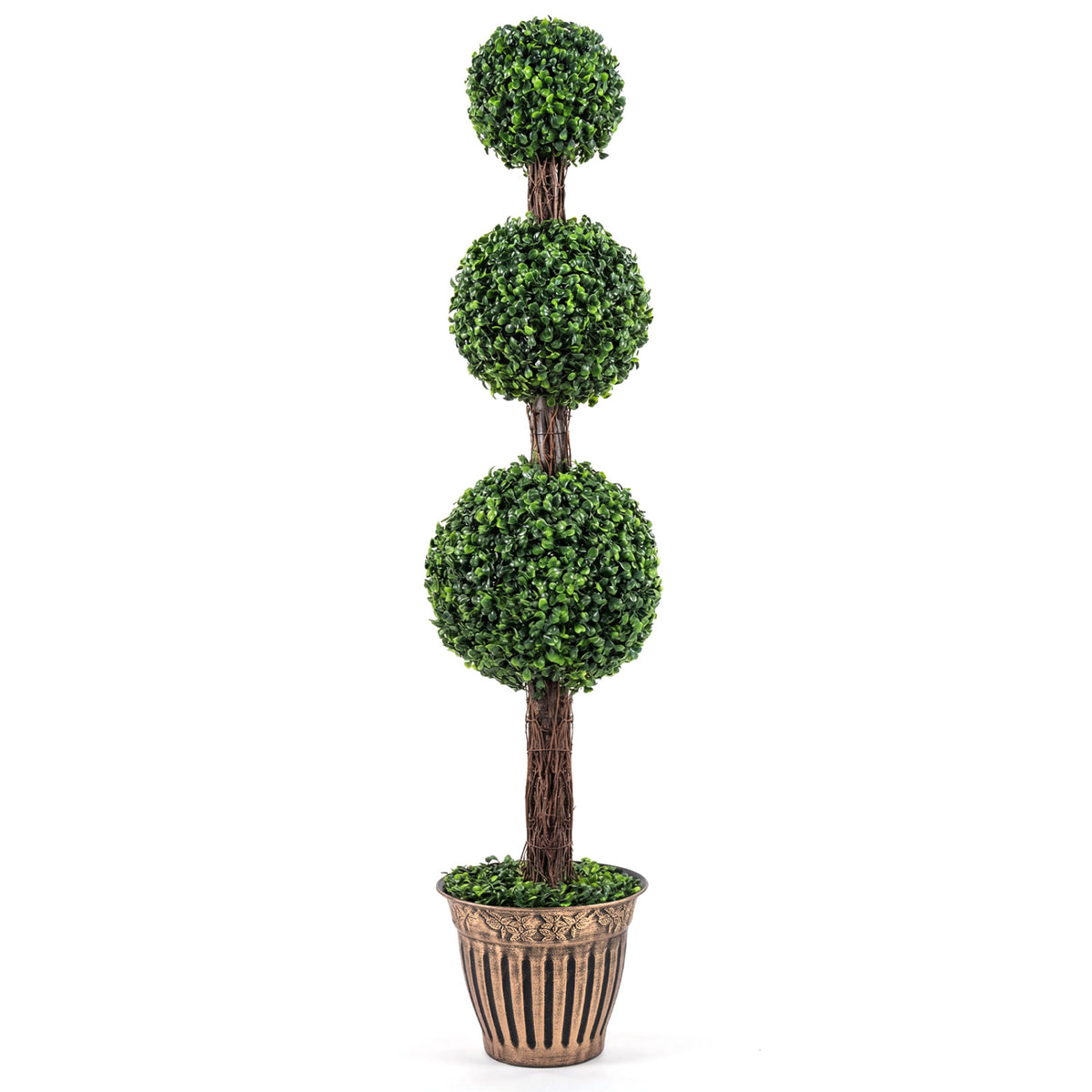 4 FT Artificial Triple Ball Boxwood Tree with Cement-filled Retro Planter-Green
