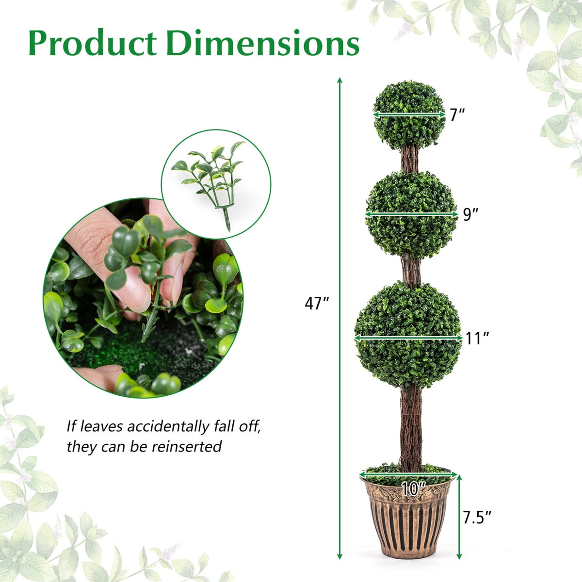 4 FT Artificial Triple Ball Boxwood Tree with Cement-filled Retro Planter Set of 2-Green