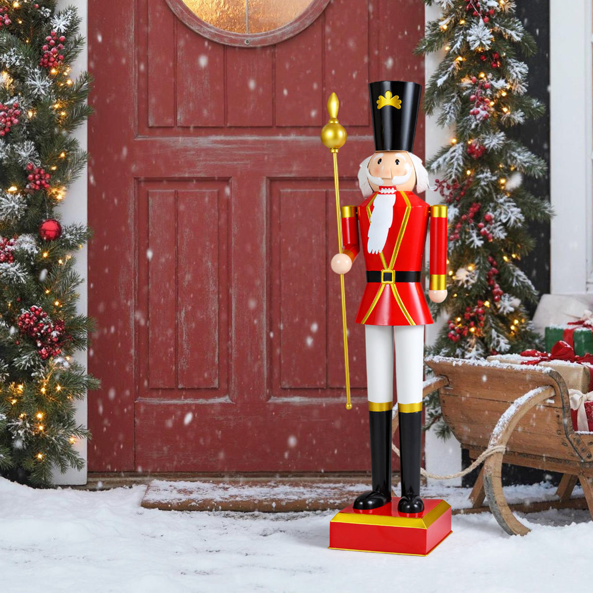 4 FT Christmas Nutcracker with High Hat & Beautiful Scepter-Black & Red