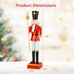 4 FT Christmas Nutcracker with High Hat & Beautiful Scepter-Black & Red