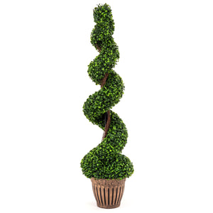 4 Feet Artificial Boxwood Spiral Green Leaves Tree