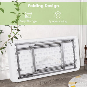 4 Feet Plastic Party Ice Folding Table with Matching Skirt and Ice Bucket-White