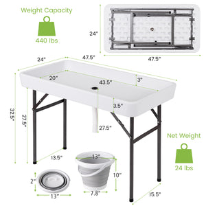 4 Feet Plastic Party Ice Folding Table with Matching Skirt and Ice Bucket-White