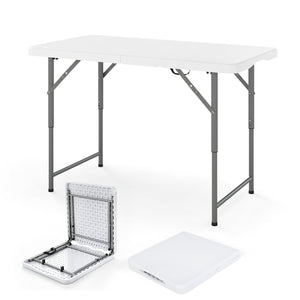 4 Feet Portable Camping Table with HDPE Tabletop and Metal Legs-White
