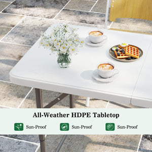 4 Feet Portable Camping Table with HDPE Tabletop and Metal Legs-White
