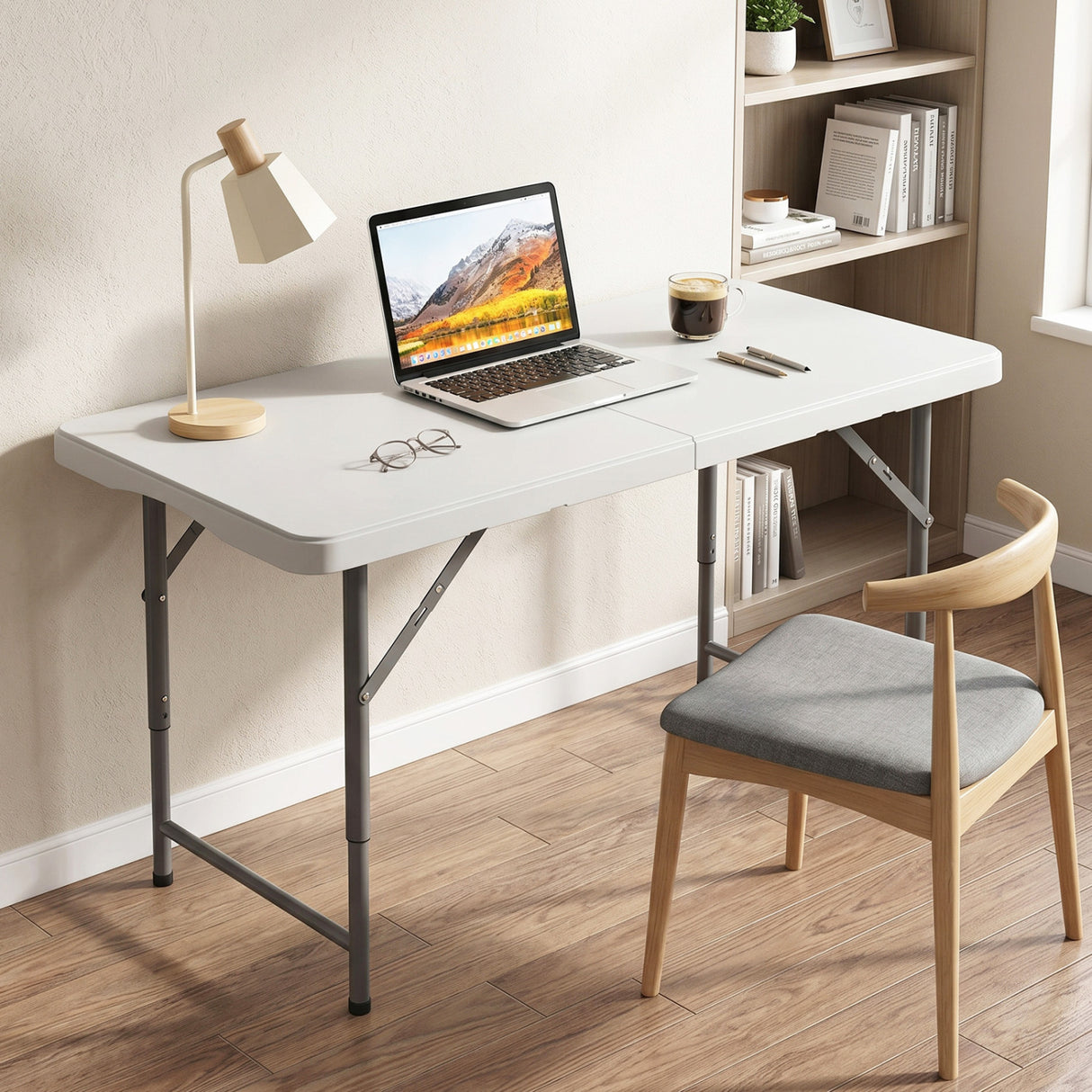 4 Feet Portable Camping Table with HDPE Tabletop and Metal Legs-White