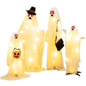 4 PCS Halloween Light up White Cloth Ghost Family with Red and Warm White LED Lights