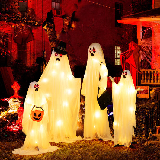 4 PCS Halloween Light up White Cloth Ghost Family with Red and Warm White LED Lights