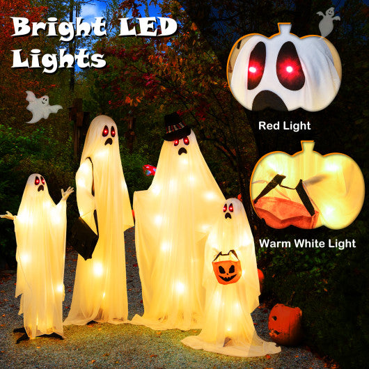 4 PCS Halloween Light up White Cloth Ghost Family with Red and Warm White LED Lights