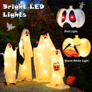 4 PCS Halloween Light up White Cloth Ghost Family with Red and Warm White LED Lights