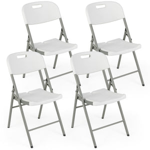 4 Pack Folding Stackable Chairs with Metal Frame and Carrying Handle-White
