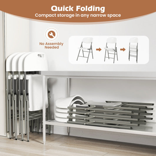 4 Pack Folding Stackable Chairs with Metal Frame and Carrying Handle-White
