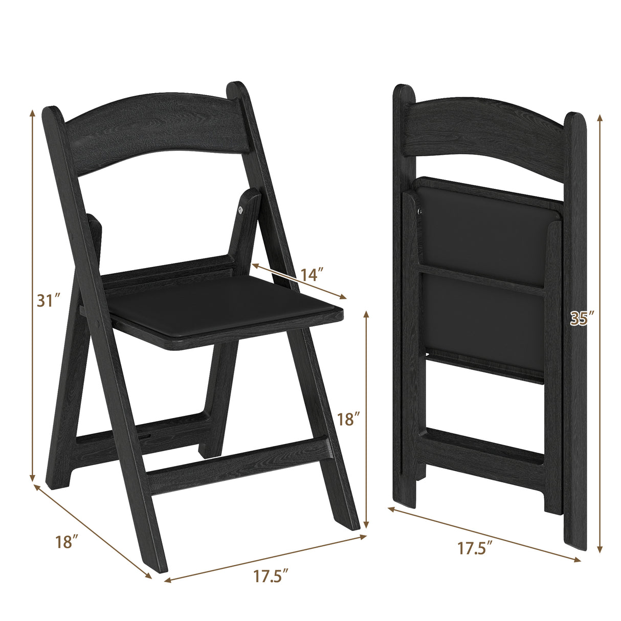 4 Pack Resin Folding Chairs with Padded Seat-Black