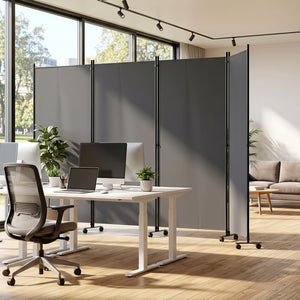 4 Panel Folding Privacy Screen Room Divider with Wheels-Gray