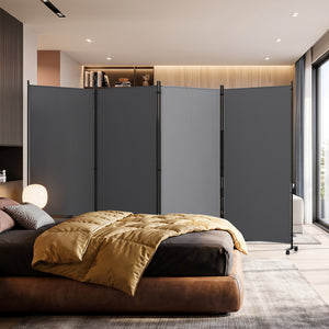 4 Panel Folding Privacy Screen Room Divider with Wheels-Gray