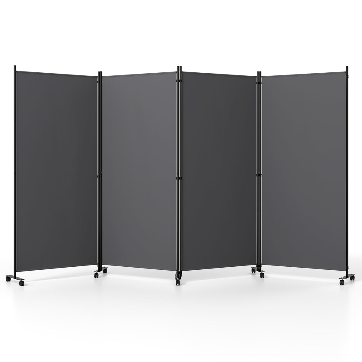 4 Panel Folding Privacy Screen Room Divider with Wheels-Gray