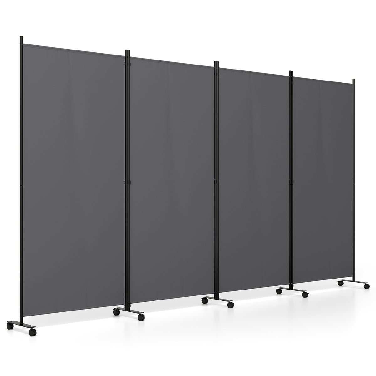 4 Panel Folding Privacy Screen Room Divider with Wheels-Gray