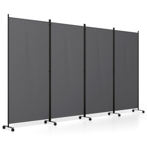 4 Panel Folding Privacy Screen Room Divider with Wheels-Gray