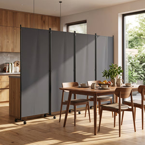 4 Panel Folding Privacy Screen Room Divider with Wheels-Gray