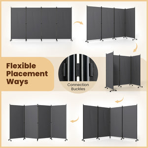 4 Panel Folding Privacy Screen Room Divider with Wheels-Gray