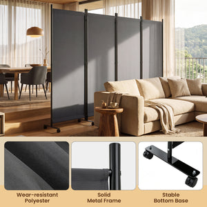 4 Panel Folding Privacy Screen Room Divider with Wheels-Gray