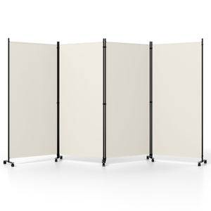 4 Panel Folding Privacy Screen Room Divider with Wheels-White