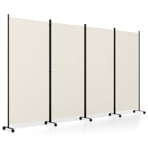4 Panel Folding Privacy Screen Room Divider with Wheels-White
