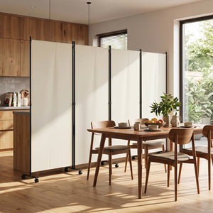 4 Panel Folding Privacy Screen Room Divider with Wheels-White