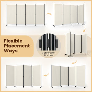 4 Panel Folding Privacy Screen Room Divider with Wheels-White