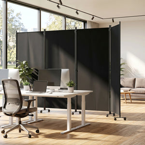 4 Panel Folding Privacy Screen Room Divider with Wheels-Black