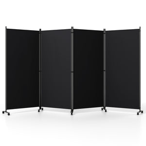 4 Panel Folding Privacy Screen Room Divider with Wheels-Black
