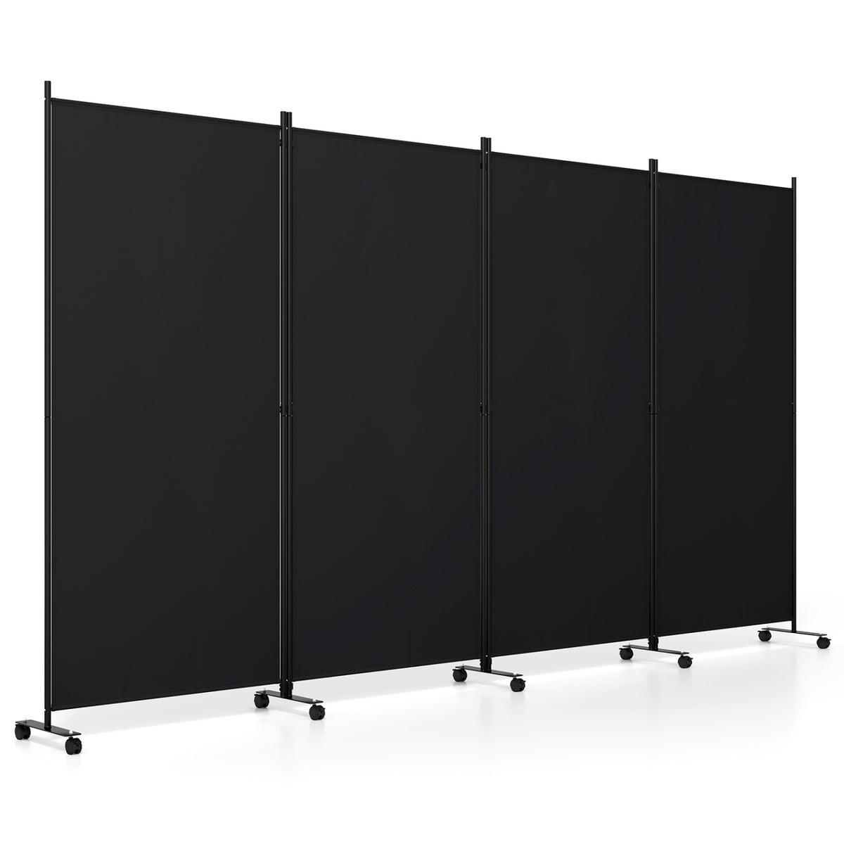 4 Panel Folding Privacy Screen Room Divider with Wheels-Black