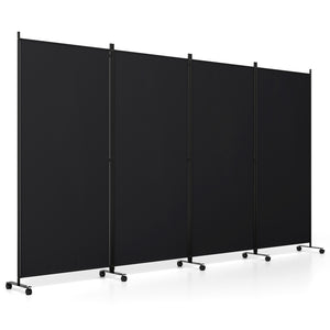 4 Panel Folding Privacy Screen Room Divider with Wheels-Black