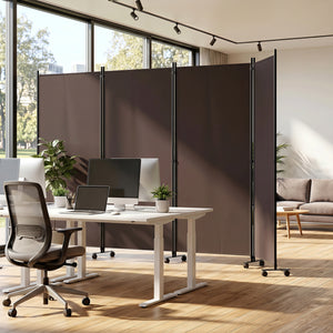 4 Panel Folding Privacy Screen Room Divider with Wheels-Brown