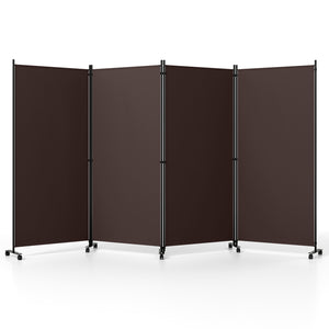 4 Panel Folding Privacy Screen Room Divider with Wheels-Brown