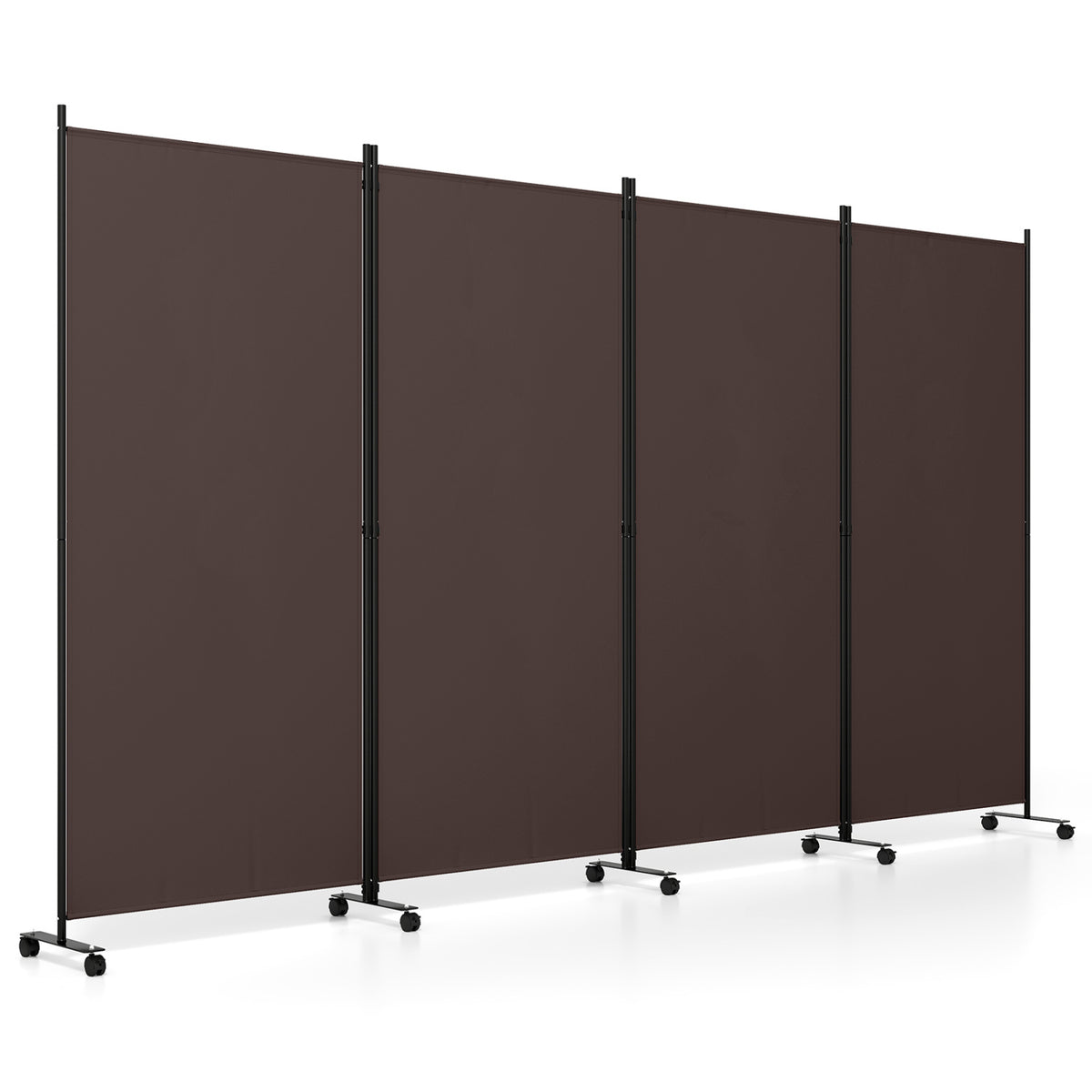 4 Panel Folding Privacy Screen Room Divider with Wheels-Brown