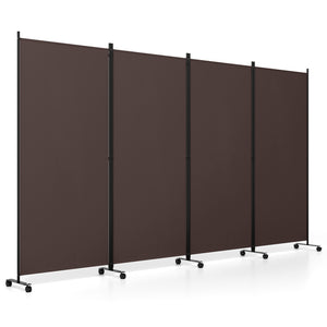 4 Panel Folding Privacy Screen Room Divider with Wheels-Brown