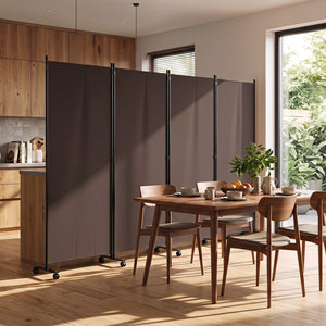 4 Panel Folding Privacy Screen Room Divider with Wheels-Brown