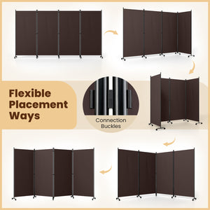 4 Panel Folding Privacy Screen Room Divider with Wheels-Brown