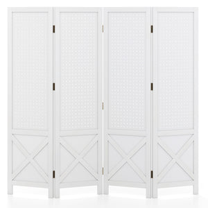 4-Panel Pegboard Display Stand Folding Room Divider with Solid Wood Frame-White