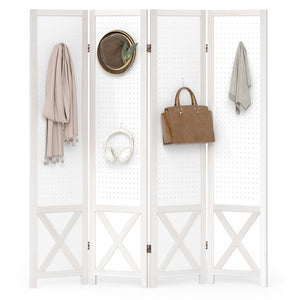4-Panel Pegboard Room Divider 67 Inches Tall Foldable Privacy Screen