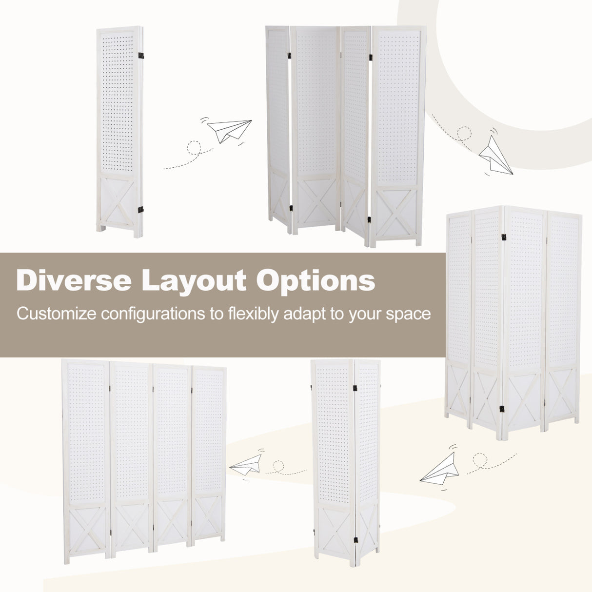 4-Panel Pegboard Room Divider 67 Inches Tall Foldable Privacy Screen