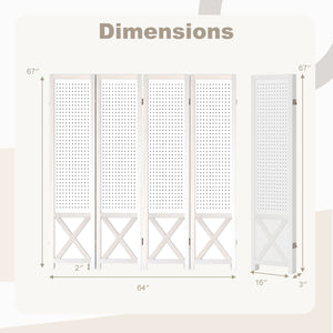 4-Panel Pegboard Room Divider 67 Inches Tall Foldable Privacy Screen