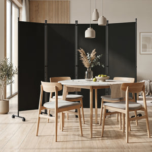 4-Panel Room Divider with Lockable Wheels for Living Room-Black