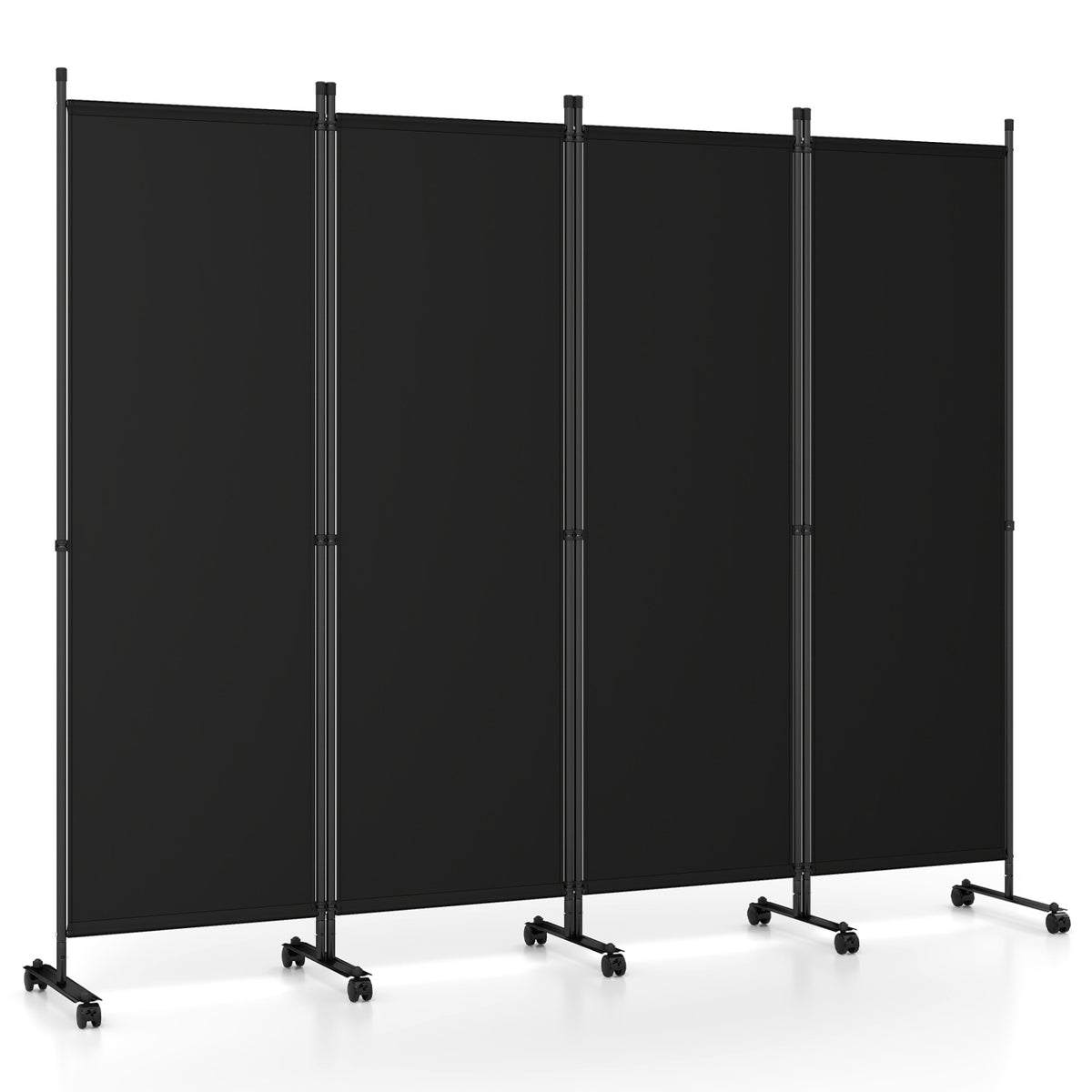 4-Panel Room Divider with Lockable Wheels for Living Room-Black