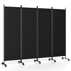 4-Panel Room Divider with Lockable Wheels for Living Room-Black