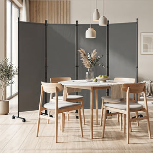 4-Panel Room Divider with Lockable Wheels for Living Room-Gray